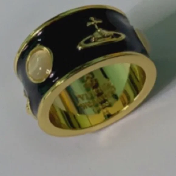 Vivienne Westwood gold and black enamel logo Ring - Picture 4 of 9